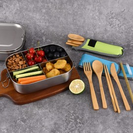 VIKCOLEE VIKCOLEE Stainless Steel Bento Lunch Food Box Container, 5-Compartment Large 1400ML Metal Lunch Box Container for Adults with Lockable Clips to Leak - Dishwasher Safe