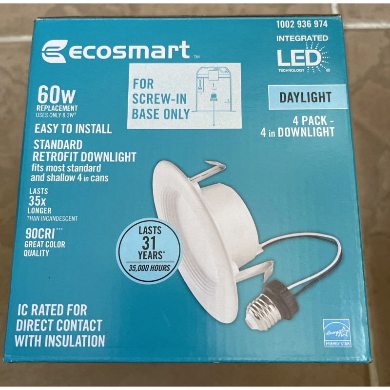 EcoSmart 4 in. White Integrated LED Recessed Trim Daylight 4-Pack