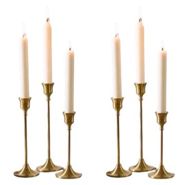 Generic Set of 6 Gold Tapered Candle Holders, Vintage Style Minimalist Decorative centerpieces, Candlestick Holders for Celebration, Table, Wedding, Party