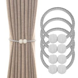4 Pack Magnetic Curtain Tie Backs, Magnetic Tie Backs for Curtains, Modern Pearl Curtain Holdbacks, Curtain Tiebacks, Drapes Clips Rope Holdbacks for Home, Hotel, Office Window Decorative(Grey)