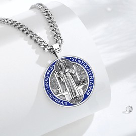 Vito 925 Sterling Silver Medalla de San Benito Necklace for Women Men, St benedict Medals San Benito Patron Saint Benedict Pendant Religion Protection Amulet Jewelry Catholic Gift for Dad Mom, 24",