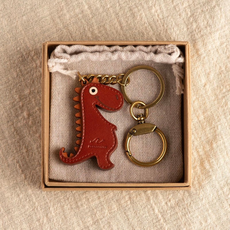 NEWGOCRAFT Cute Dinosaur Keychain Charms Cute Dinosaur Genuine Leather Metal
