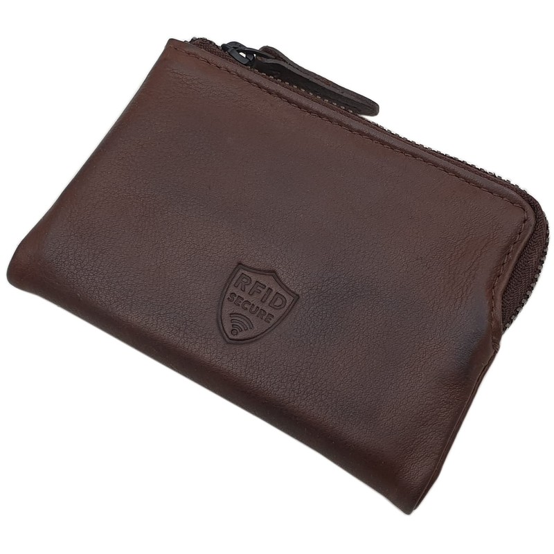 myledershop Cowhide Leather Wallet with RFID & NFC Protection, brown,
