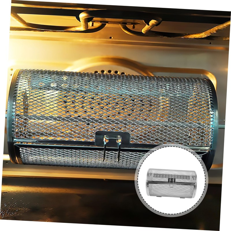 GRIRIW Grill Roaster Drum Rotisserie Basket Rotating Stainless Steel Oven