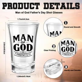 Honeydak 20 Sets Fathers Day Gifts for Church Man of God Christian Gifts 1.2 oz Man of God Shot Glasses with Cards Gift Bags and Rope for Church Pastors Father's Day Party Supplies
