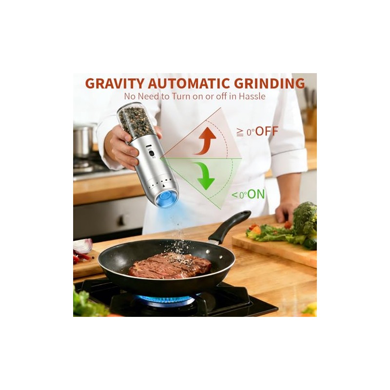 Automatic Gravity Salt and Pepper Grinder Set - Rechargeable &