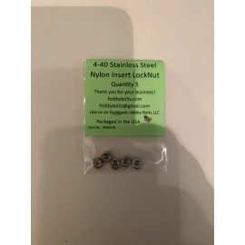 Hobby Bolts #4-40 Nylon Insert Hex locknut. QTY: 5 each. RC Car, Micro Fastener