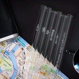 Berlin Edition 6 x 20 cm Glass Straws with Engraved Motifs - 23 cm
