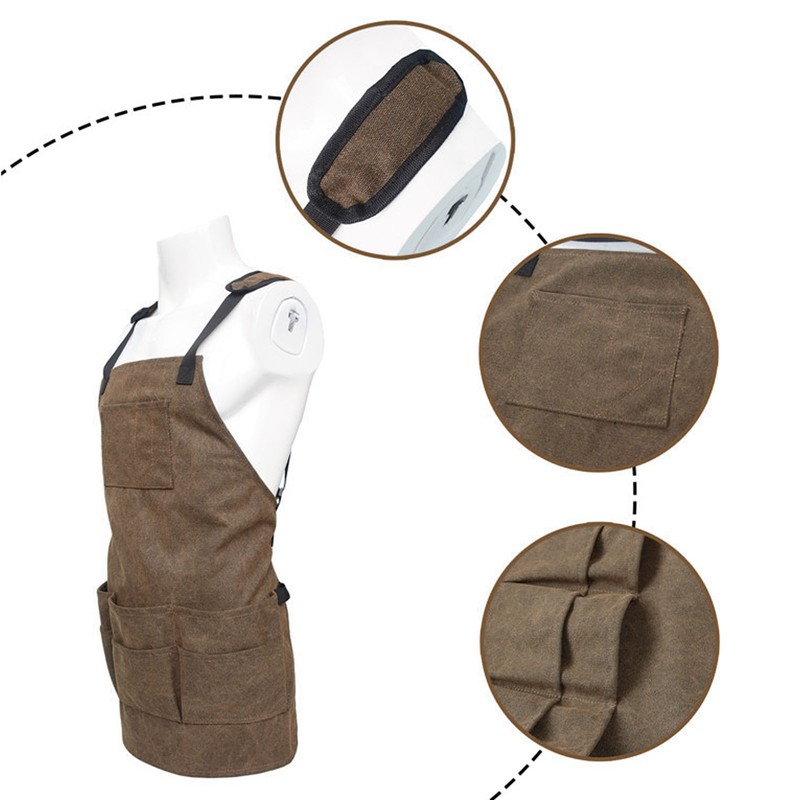 Woodworking Shop Apron Large Capacity Pocket Adjustment Shoulder Straps Waxed
