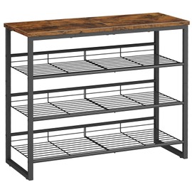 HOOBRO Shoe Rack, 4 Tier Shoe Organizer for Front Door Entrance, Shoe Shelf with Adjustable Tilt Angle, Holds 12-16 Pairs, for Entryway, Garage, Closet, Rustic Brown and Black BF09XJ01