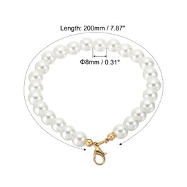 PATIKIL Artificial Pearl Keychain Wristlet, 6 Pcs 8 mm Pearl Key Ring Lanyard Faux Pearl Chain Strap for Key Handbag Phone Purse, White