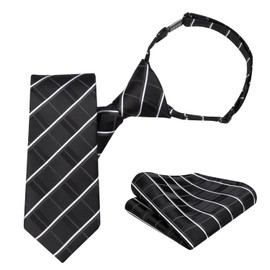 Enlision Ties for Kids Black Stripe Pre-Tied Boys Necktie for Age 8-10 Adjustable Woven Formal Kids Tie for Wedding School Graduation