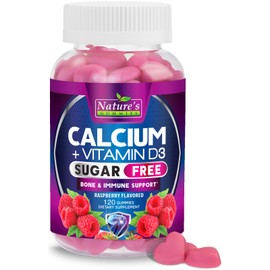 Calcium Supplement Gummies - Sugar Free Calcium Gummy with 400 IU Vitamin D3 for Best Absorption - Supports Immune Health, Bones & Teeth - Nature's Calcium Chews for Women & Men - 120 Gummies