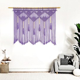Youngeast Large Macrame Wall Hanging Boho Woven Tapestry Bohemian Macrame Wall Decor Handmade Tassel Tapestry Home Decoration for Bedroom Living Room 39"X31" (Wood Dowels Not Included) (Purple)