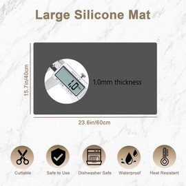 23.6"x15.7"(60cmx40cm) Large Silicone Mat for Kitchen Counter, Non-Slip Heat Resistant Countertop Protector, Waterproof Multipurpose Mat for Kitchen Island, Dark Gray