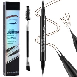 LOPHE Microblading Eyebrow Pencil, Waterproof 2-in-1 with 2 Fork Tip Applicato and Eyebrow Brush, 03# Dark Brown