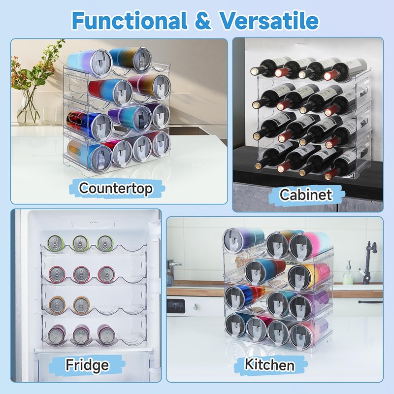 Large Compartment Water Bottle Organizer,4 Tier Stackable Water Bottle Rack