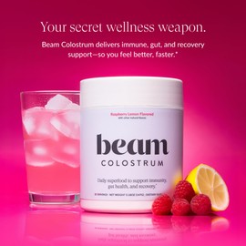 Beam Colostrum Powder – Gut Health, Immune Support & Recovery Supplement – 3g per Serving – Grass-Fed, Third-Party Tested, Pure Whole Bovine Colostrum – No Fillers, Non-GMO, 30 Servings