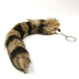 Fox Tail Keyring made from Striped Artificial Hair, Approx. 25 cm Long