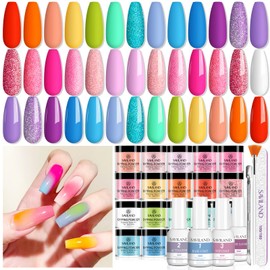 SAVILAND Dip Powder Nail Kit - 20 Summer Neon Colors with Base/Top/Activator/Brush Saver, Dipping Powder System for Starter with Keratin & Vitamin E Formula for Long-Lasting Home Manicure