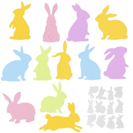 BETESSIN Easter Cutting Dies - Pack of 12 Metal Embossing Stencils with Rabbit Motifs - Easter Bunny Decoration - Easter Cutting Dies for Crafts Easter Decorations, Cards, Confetti, Gifts and much
