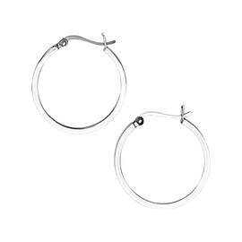 Silverly 925 Sterling Silver Hoop Earrings 30 mm - Thin Square Tube Design - Simple Minimalist Timeless Classic Large Chunky Hoops - Sleek and Modern Essential Jewellery for Women