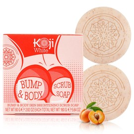 Koji White Kojic Acid Bump Eraser Body Scrub Soap for Exfoliation Butt, Elbow, Underarm with Glutathione, Coenzyme Q10, Skin Brightening for Fade Dark Spots, Fine Lines and Wrinkles, 2.82 oz (2 Bars)