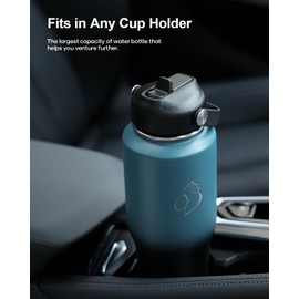 BUZIO 32oz Insulated Water Bottle Fits in Cup Holder, Stainless Steel Tumbler with Straw, Double Wall Metal Water Bottle for Hot Cold, BPA-Free Sweat-Proof Water Flask for Sports, Indigo Crush