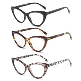 COVESATO Cat Eye Fashion Reading Glasses for Women Spring Hinge Retro Cute Ladies Computer Readers (3 Packs,1.50)