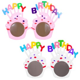 2 Pack Happy Birthday Glasses, Lovely Birthday Glasses Party SunGlasses Birthdays Sunglasses Photo Props Parties Glass Accessories Party Gift for Women Girls Kids Adults Toddler Parties (Pink,White)