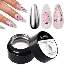 RARJSM Metallic Painting Gel Nail Polish Silver Chrome 3D Metal Painted Drawing Gel Polish 8ml Liquid Mirror Effect Glossy Shine Soak Off Curing Need Home Salon DIY Nail Art Liner Design Manicure