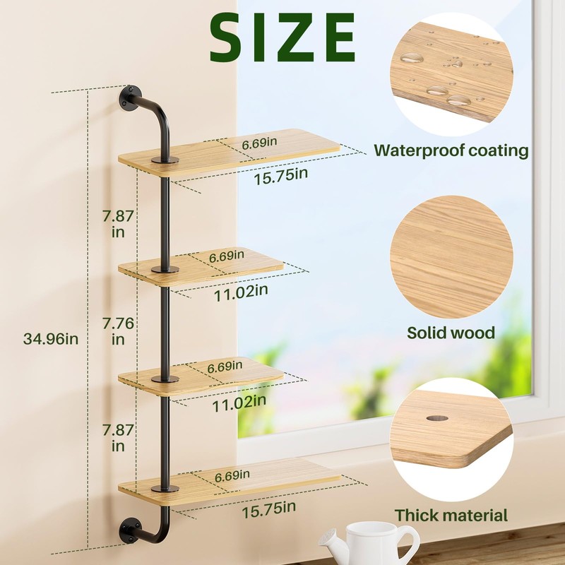 YUOROS Window Shelf for Plants, 4-Tier Rotating Window Sill Plant