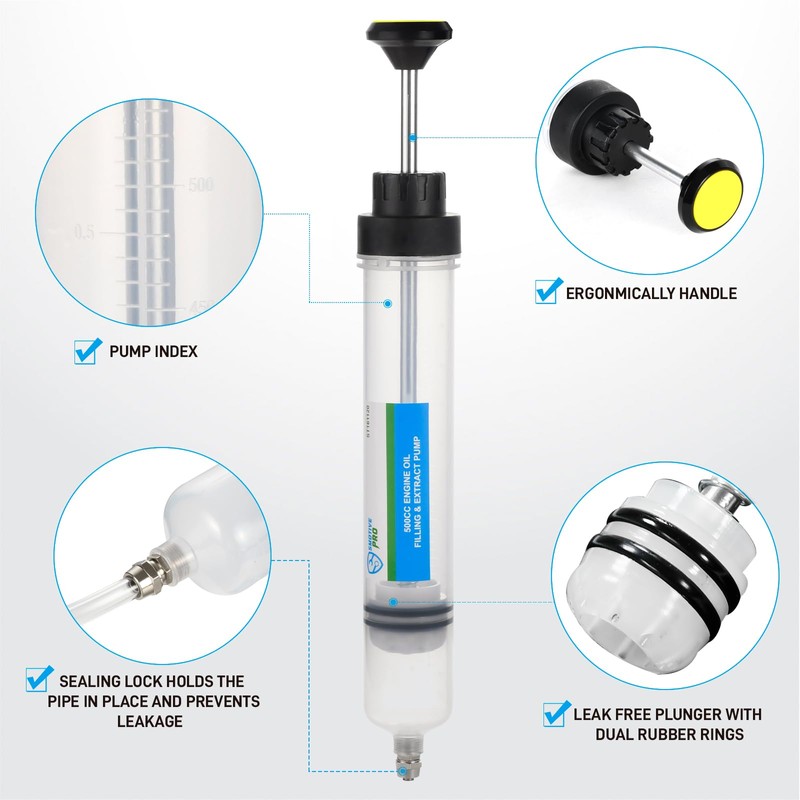 SMOTIVEPRO 16.9oz (500ml) Fluid Extractor Pump with 3pc Flexible Hose