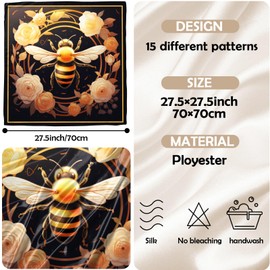 Zewurtuw Scarf Silk Feeling Large Square Satin Head Hair Wrap Lightweight Fashion Cute Aesthetic 27.5 Inches for Women Girls (D23-Bee)