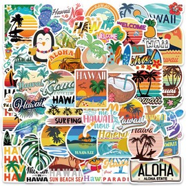 Hawaii Stickers Set 100 Pcs Aloha Stickers Beach Stickers Aloha Waterproof Stickers Luggage Stickers for Suitcase Motorcycle Helmet Laptop Computer Snowboard Skateboard Guitar Water Bottle Smartphone