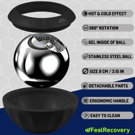 Massage Ball with Gel for Cold & Heat Therapy - Massage Ball with Stainless Steel Ball - Massage Roller with Handle Small for Fascia, Back, Neck & Feet - Wellness Gift & Relaxation (Black)