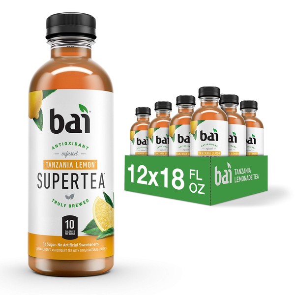Bai Iced Tea, Tanzania Lemon, Antioxidant Infused Supertea, Crafted with Real Tea (Black Tea, White Tea), 18 Fluid Ounce Bottles, (Pack of 12)