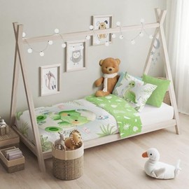 texpot Children's Bed Linen Set 100 x 135 + 40 x 60 cm Dinosaur Print 100% Cotton Zip Easy Care