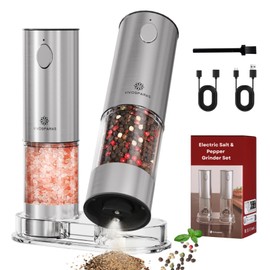 Electric Salt and Pepper Grinder Set - USB-C Rechargeable, Automatic, Stainless Steel, Adjustable Coarseness, Spice Mill, One-Hand Operation, 2 pack