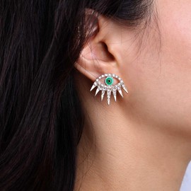 Boho CZ Evil Eye Earrings Gold Green Eye Stud Earrings Sparkling Crystal Spike Earrings Evil Eye Rhinestone Earrings Turkish Protected Earrings Jewellery for Women and Girls Lucky Charm, Zinc