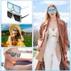 Weewooday 2 Pairs Oversized Square Crystal Sunglasses Flat Top Sunglasses