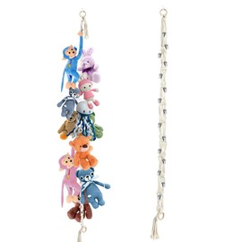 Cuddly Toy Storage, Hanging Stuffed Toy Holder with 20 Metal Clips, Boho Stuffed Toy Organiser, Hanging Organiser, Stuffed Toy Storage for Children's Room, Decoration for Hanging Hats, Socks