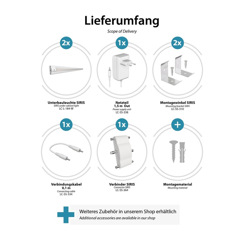 ledscom.de Siris LED Under-Unit Light White Matt with Connector, Corner