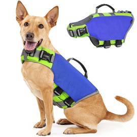 VavoPaw Dog Life Jacket, Life Jacket for Dogs with High Buoyancy Rescue Handle, Adjustable Ripstop Safety Vest Float Lifesaver Vest Reflective Stripes for Swimming Boating Dogs, Large Size, Dark Blue