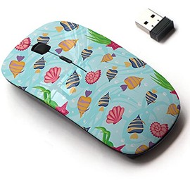 2.4G Wireless Mouse with Cute Pattern Design for All Laptops and Desktops with Nano Receiver - Cute Fish Starfish