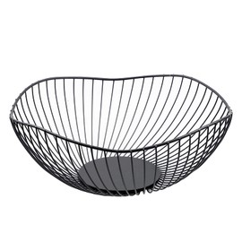 EXLECO Fruit Basket with Waveform Design, Black Metal Fruit Bowl, Fruit Storage Basket, Vintage Fruit Bowl, Multifunctional Iron Fruit Basket, Decorative Wire Basket (26 x 26 x 10 cm)