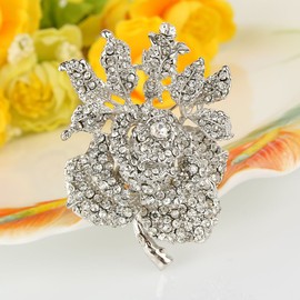 EVER FAITH Austrian Crystal Enamel Rose Brooch Pin for Woman, Flower Jewelry Accessory for Bouquet Wedding White Silver-Tone