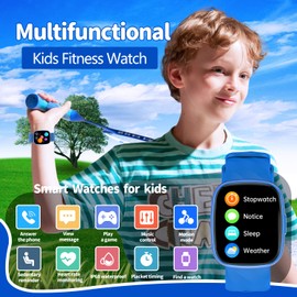 Ucani Kids Smart Watch 6-16 Years - IP68 Waterproof Fitness Tracker, 1.75" Touch Screen, Heart Rate & Sleep Monitor, 100+ Sports Modes, Gift for Girls Boys (Bright Blue)