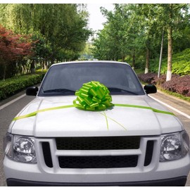 Fully Assembled Large Car Bow, 16" Wide - Citrus Lime Green, Front Door Decoration, Spring, Presents, Gift Basket, Office, Classroom, Gift Bow, Mardi Gras, St. Patrick's Day, Easter