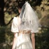 LADYGG Wedding Veil White Pearl Bow Wedding Hair Clip Tulle
